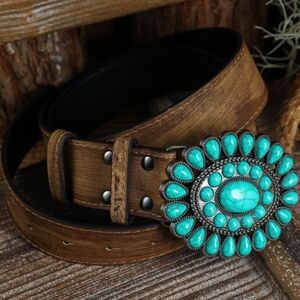 Brown Belt with Turquoise Floral Buckle